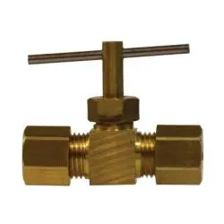 46020 - Brass Needle Valve - 3/16 In Compression, 0.88 In Top To Inlet Center, 150 Psi 1