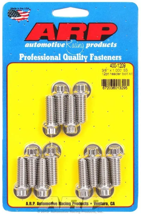 Arp 400-1209 Stainless Steel Header Bolt Kit – 3/8" X 1" Ultra-High-Lift, 12-Piece 1